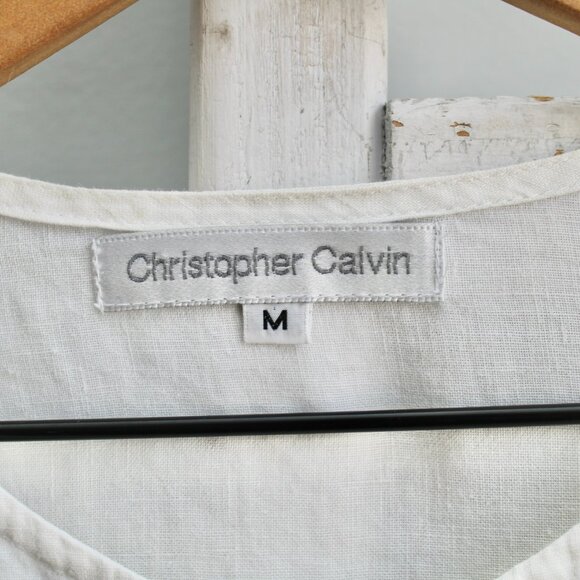 CHRISTOPHER CALVIN Women's White 100% Linen Relaxed Button-Up Shirt Size Medium - Picture 3 of 6